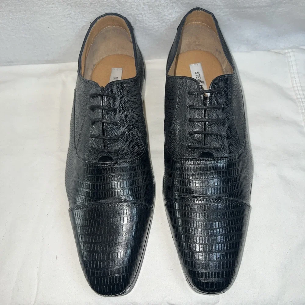 Steve Madden P-Scales Oxford Black Leather Snake Print Lace Up Shoes Size 8
